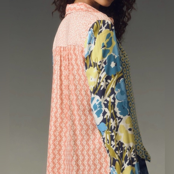 Anthropologie Maeve The Paz Mixed Print Button down Top Dogs - Picture 3 of 15